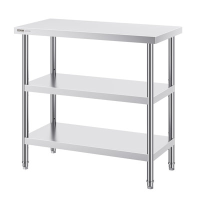 Table de préparation des aliments en acier inoxydable, table de travail de cuisine commerciale de 18 po x 36 po x 34 po, avec 2 tablettes réglables, table de préparation en métal robuste pour barbecue, cuisine, maison et garage