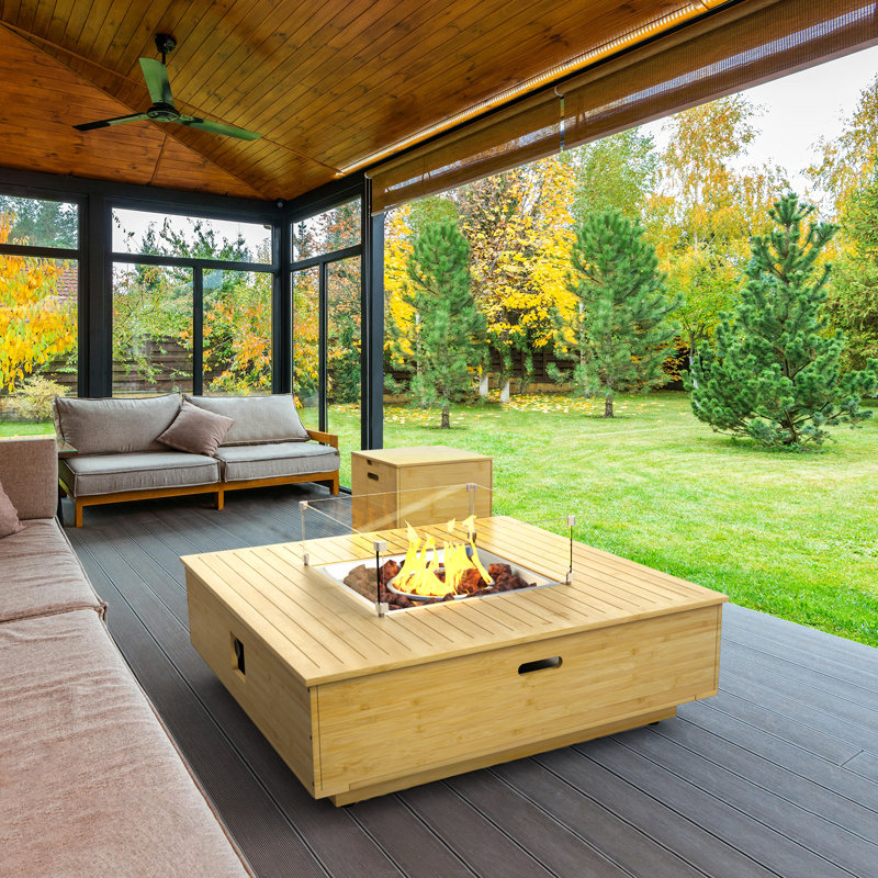 Table de foyer d'extérieur au bois au propane H 13 po x l 42,9 po Shantana, Jaune