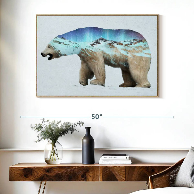L'ours polaire arctique, Cadre flottant en bois naturel, 40 po x 27 po
