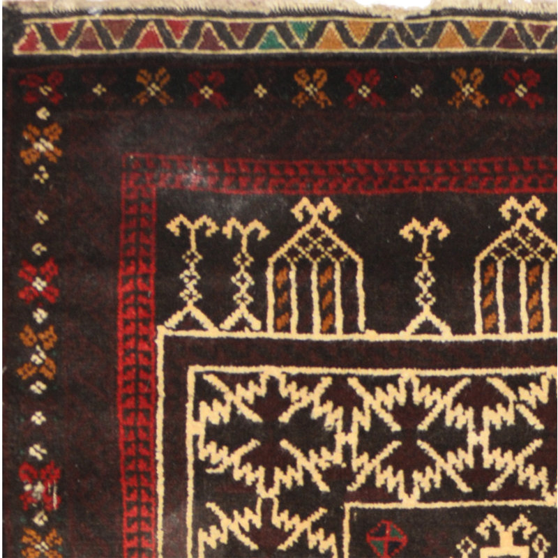 Tapis de zone en laine 2 pi 8 po x 4 pi 3 po one-of-kind-noué la balouchi brown Baziliu