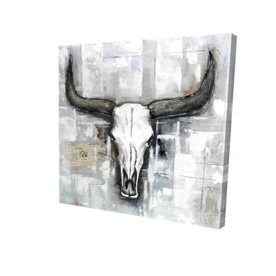Rustic White Canvas Bull Skull | Industrial Home Decor Art