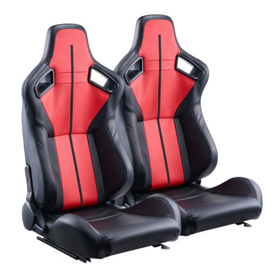 Siège de course, 2 ensembles, poste de conduite réglable avec inclinaison grand angle et mousse haute résilience, fauteuil de course confortable en cuir PVC souple et glissière Q235B, convient aux voitures de course et aux karts