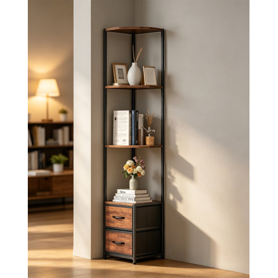 Corner Shelf, 6-Tier Corner Storage Rack with Storage Space and Fabric Drawer