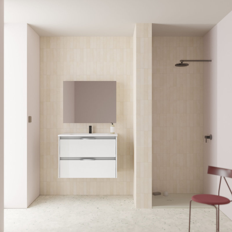 Suki 800mm Wall Hung Single Bathroom Vanity Unit, White, Glossy Anthracite