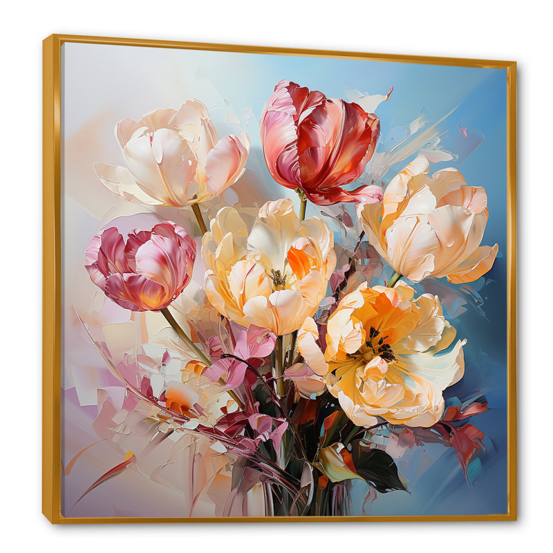Bouquet de tulipes, nature morte I, H 36 po x l 36 po x P 1,5 po, Cadre flottant doré