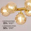 Lustre de style Mid-Century à 16 lumières: lustres Spoutnik linéaires dorés de 40 po - Luminaire de salle à manger globe en verre ambré - Long lustre suspendu moderne pour îlot de cuisine de salon
