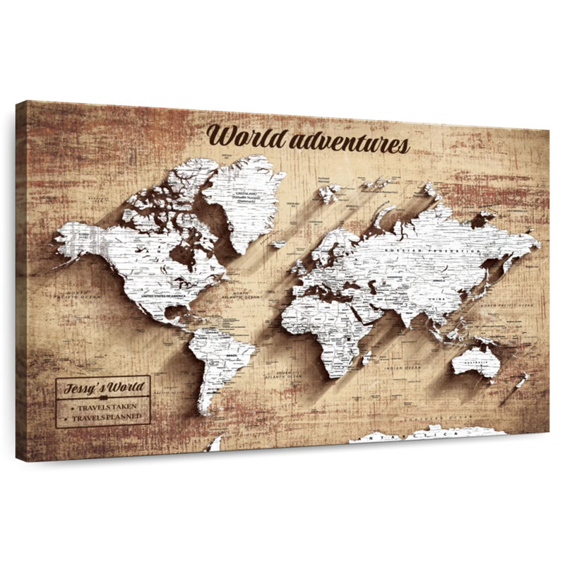 Personnalisé World Adventures I Push Pin World Milstead, H 16 po x l 24 po, Oui