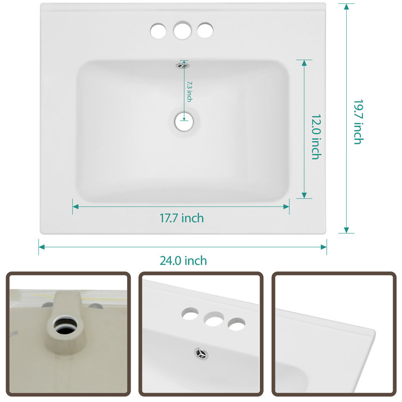 24'' Ceramic Bathroom Vanity Top with Sink