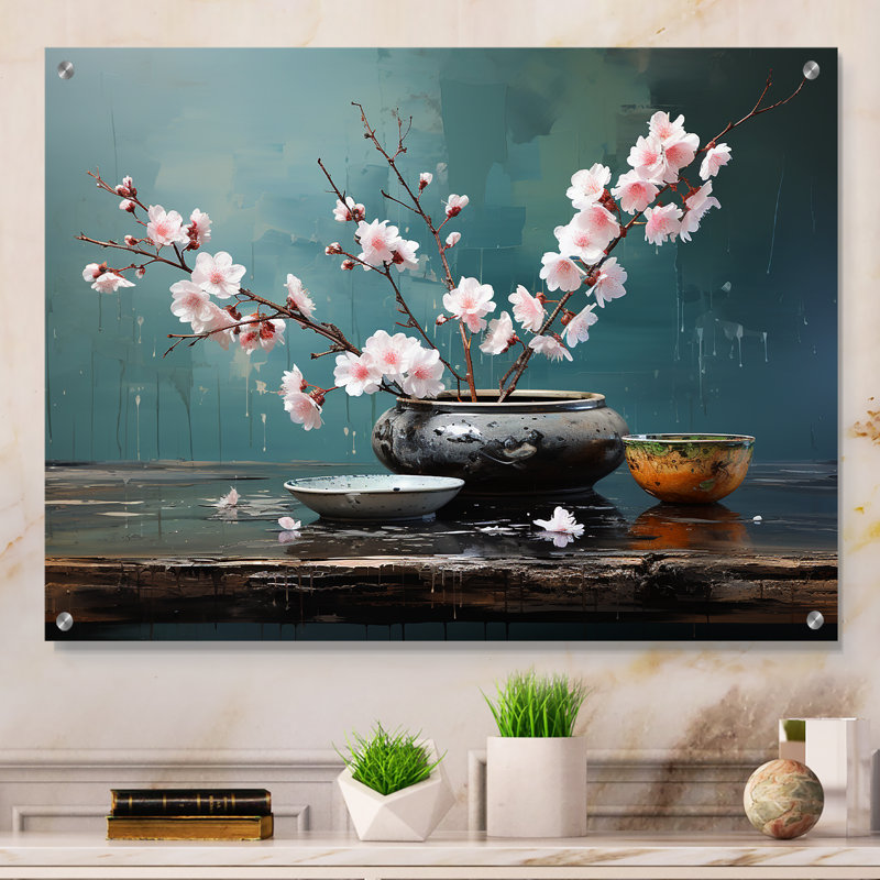 Asian Art Zen Garden IX - Art mural asiatique en acrylique pour salon, H 12 po x l 20 po
