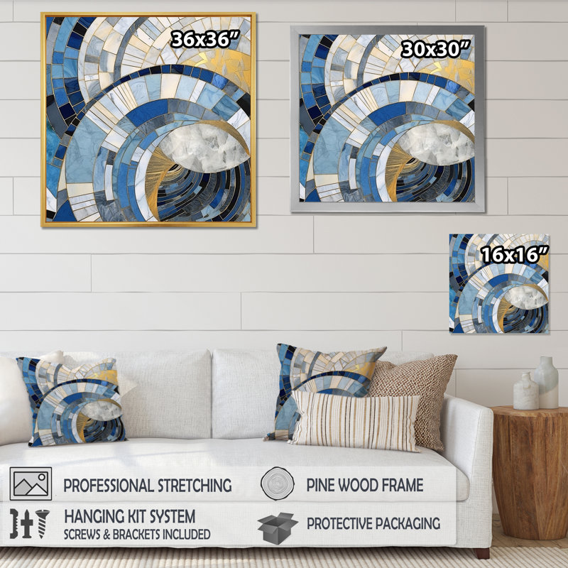 Or, construction de royaumes bleus I - formes murales abstraites, 16" H x 16" W, Toile tendue
