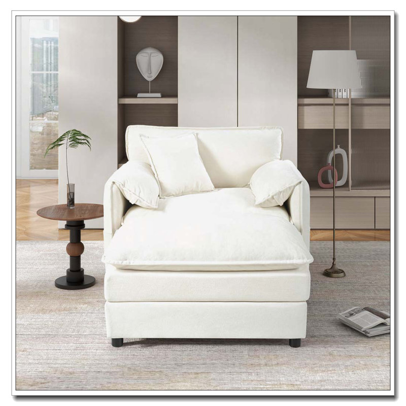 Fauteuil en tissu d'ameublement avec repose-pieds Chenille, Beige