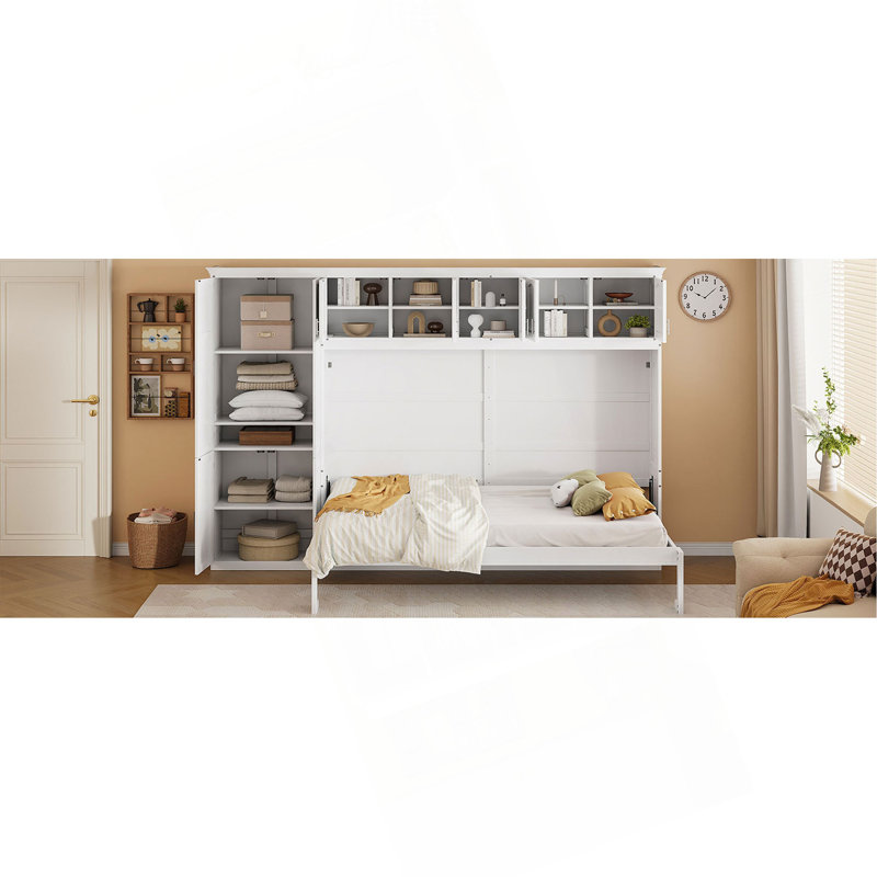 Grand lit escamotable mural avec armoires, grand