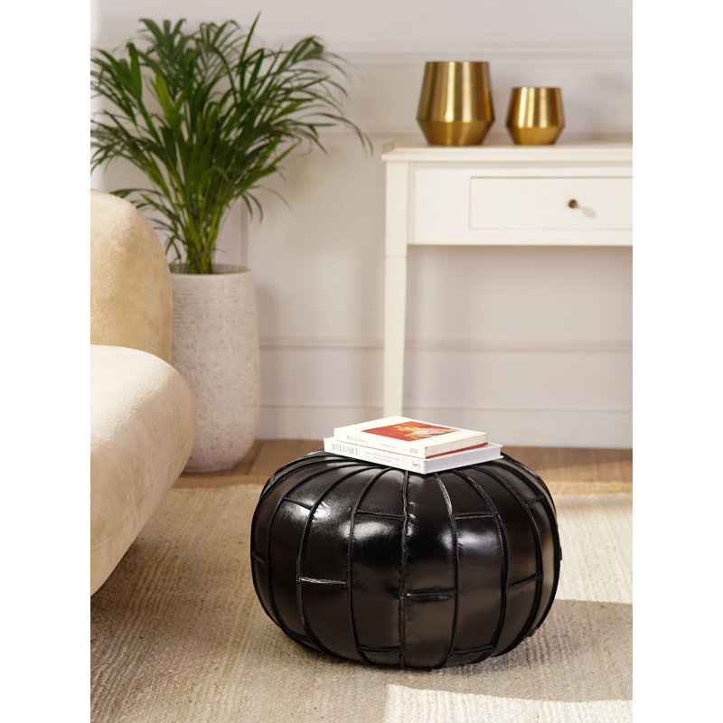 Pouf, H 12 po x l 21 po x P 21 po, Cuir véritable noir