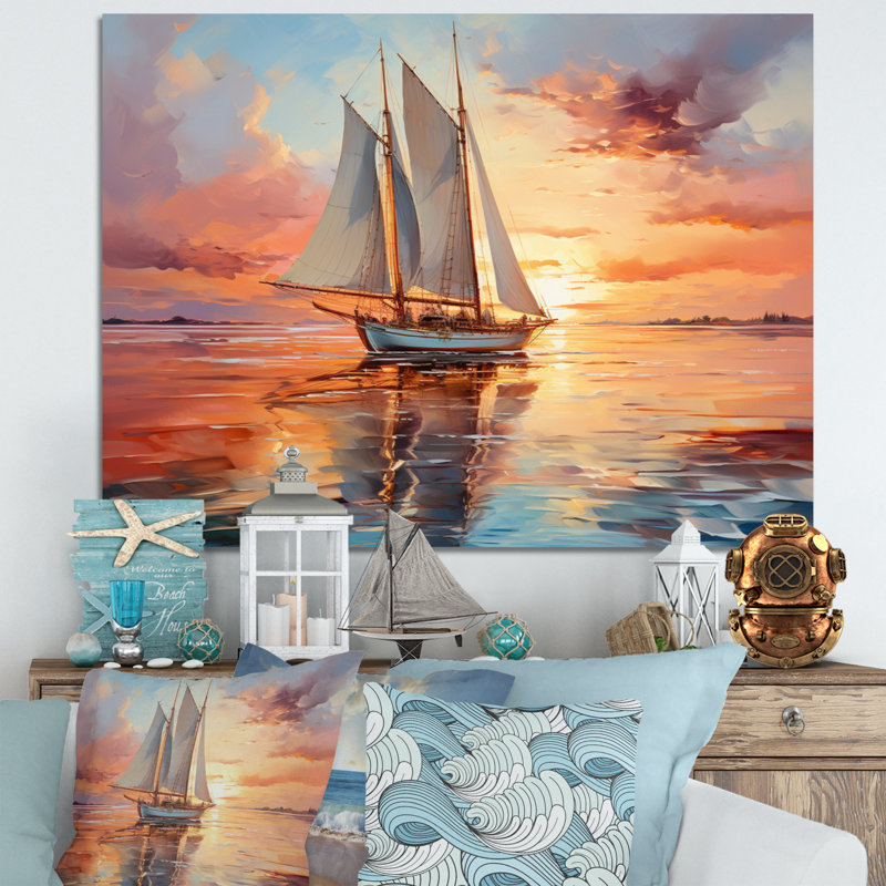Sailboat Coastal Dreams I - Sailing Boat Wall Decor, H 24 po x l 32 po x P 1 po, Toile tendue