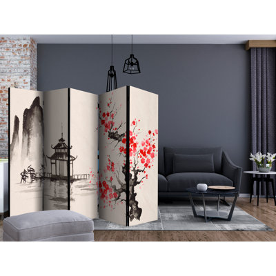 Greogry 225cm W x 172cm H 5 - Panel Solid Wood Folding Room Divider