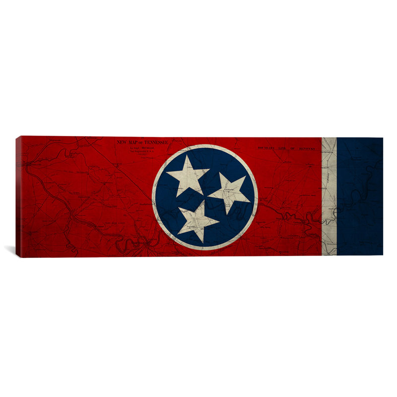 « flags tennessee map », impression sur toile tendue, H 12 po x l 36 po x P 1,5 po