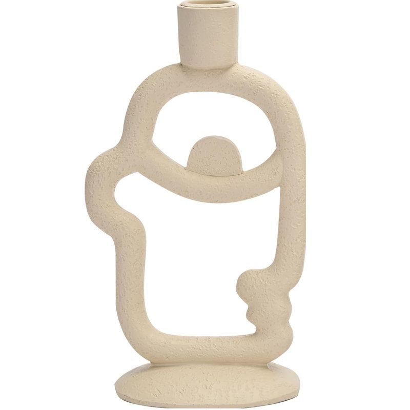 Porte-bougie abstrait à visage effilé - Bougeoir en résine beige