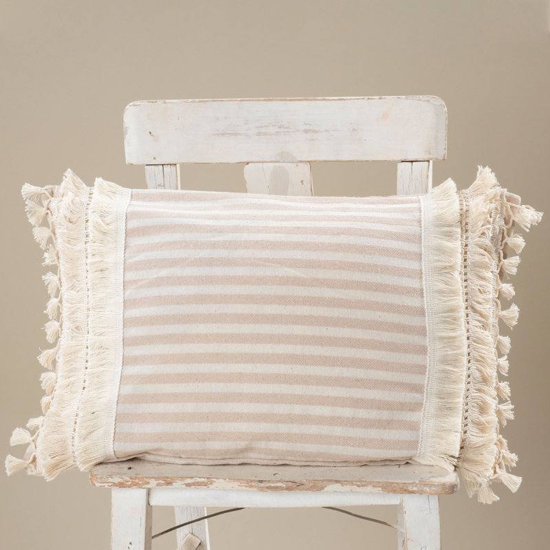Arrowwood Striped White Rectangular Throw Pillow Cover, Cream/Latte
