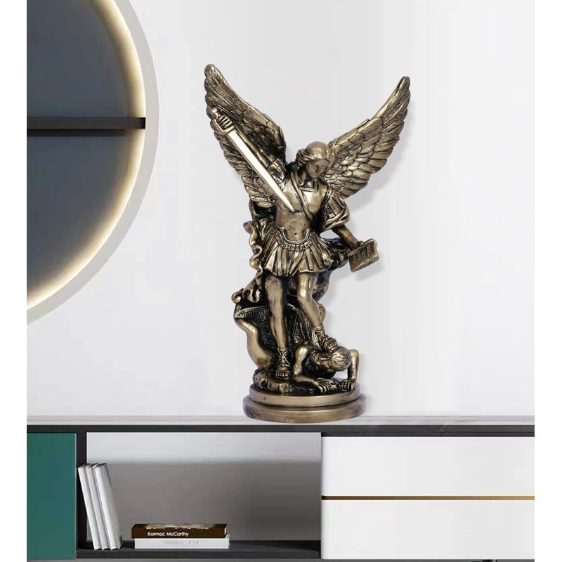 12Inch St Michael Statue Saint Archangel Michael Statue Defeated Lucifer Tramples Demon Resin Battle Angel Sculpture Bronze
