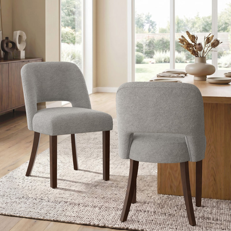Modern Upholstered Dining Chairs with Solid Wood Legs, Set of 2, Gray