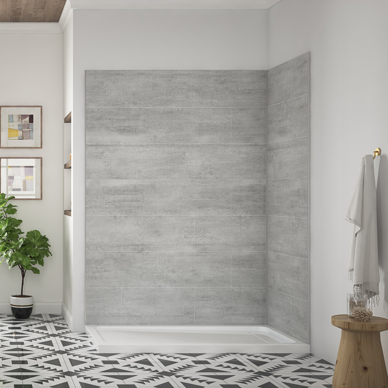 Ensemble de 4 panneaux muraux d'angle pour douche, couleur gris brumeux, 152 cm (L) x 81 cm (P) x 203 cm (H).
