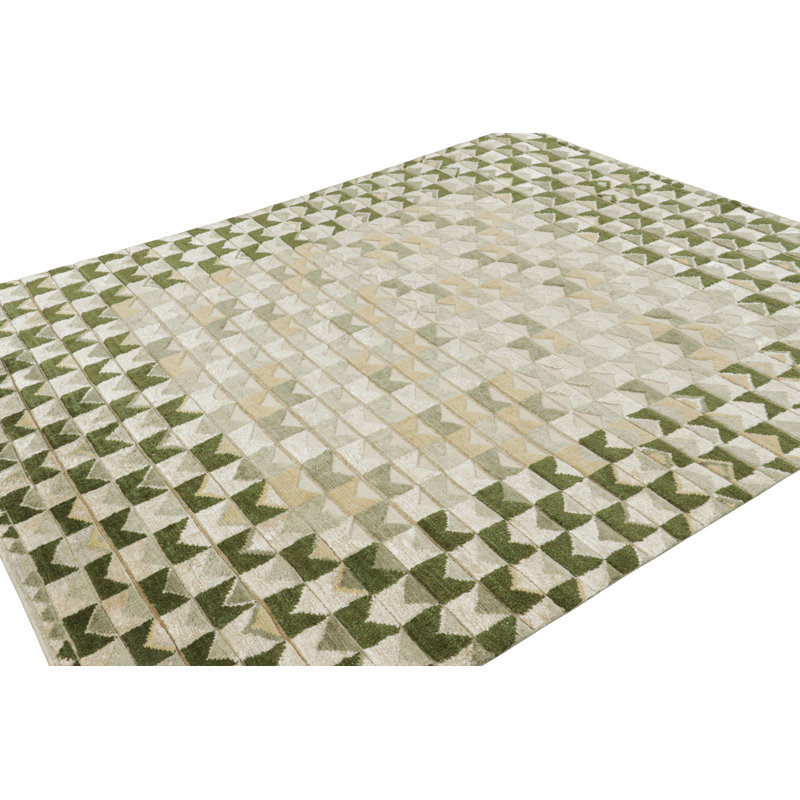 Scandinavian Hand Knotted Geometric Area Rug, Rectangle 10' x 14'