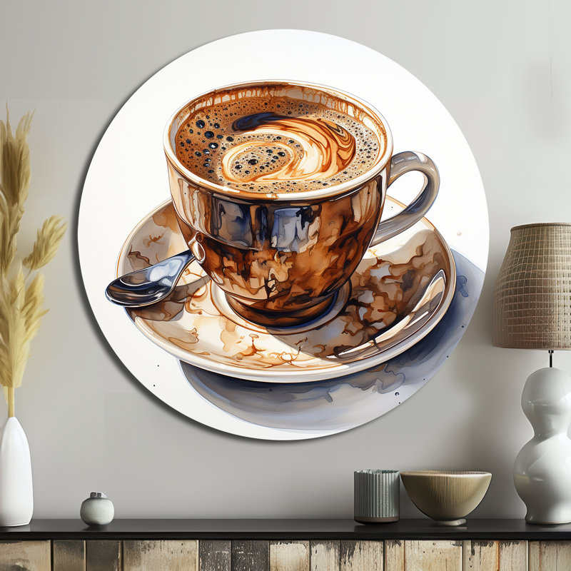 Tasse de café brun III - Art rond en métal, H 36 po x l 36 po