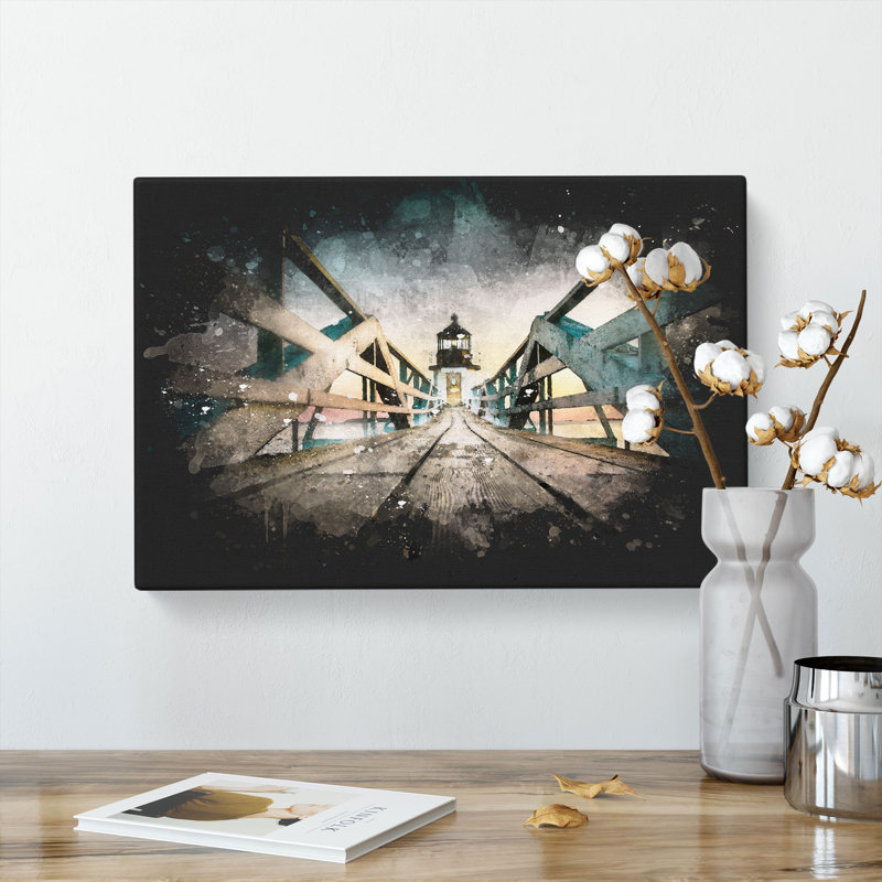 Lighthouse At The Piers End - Wrapped Canvas Painting, 50cm H x 76cm W x 3cm D