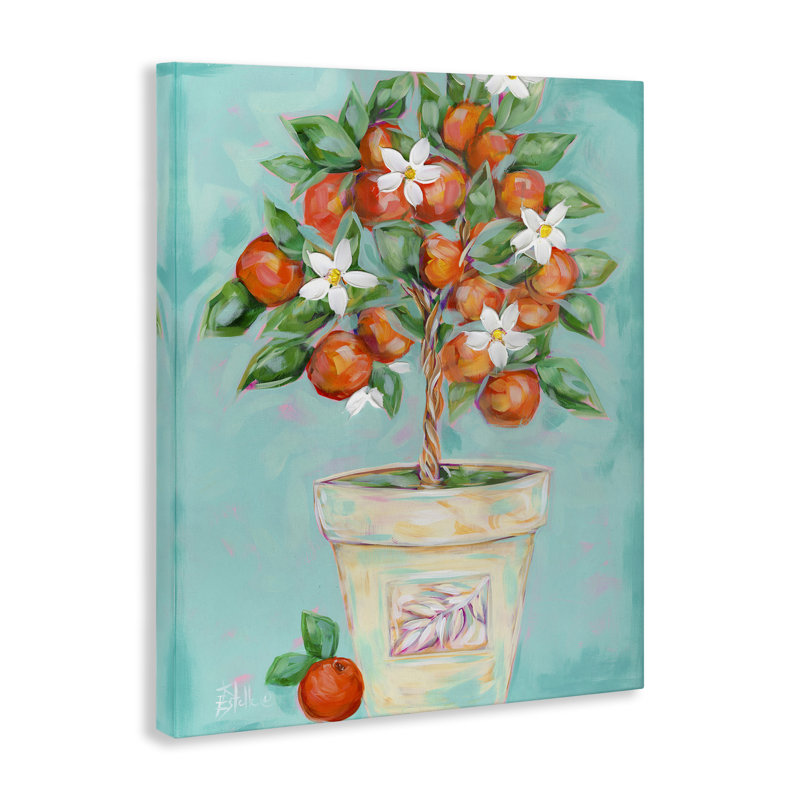 Art sur toile «Orange Blossom Pot» par Estelle Grengs, H 30 po x l 24 po