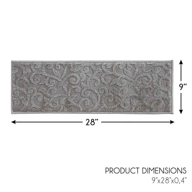 Tapis d'escalier intérieur antidérapant 9 po x 28 po Spohn, Gris / Gris