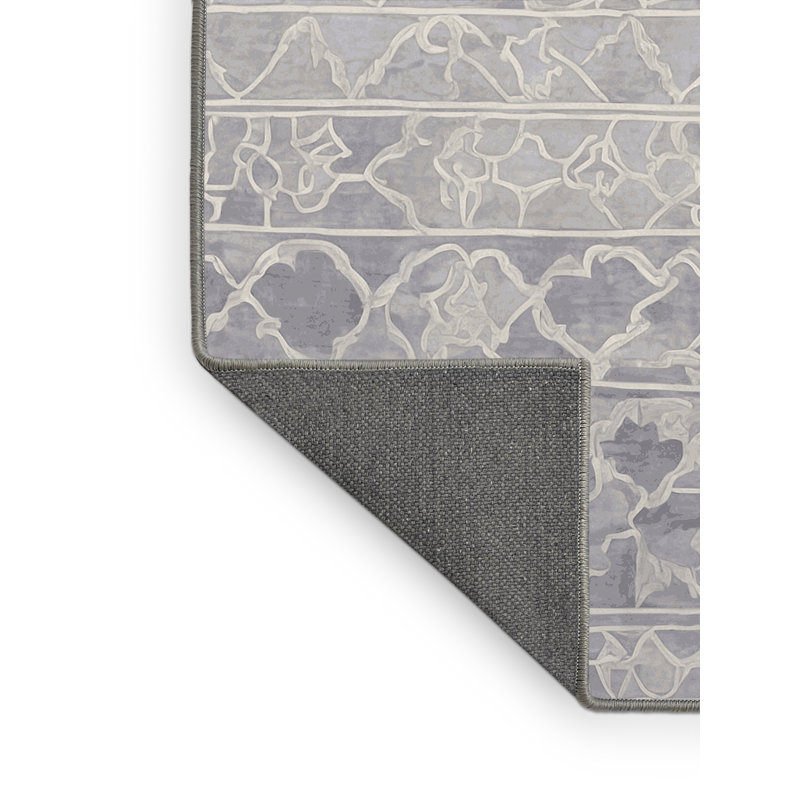 Tapis gris soyeux et moelleux, Rond 5 pi