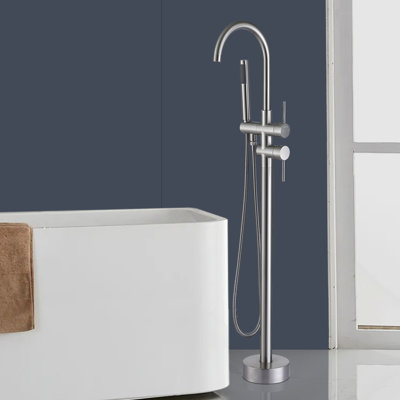 Double Handle Floor Mounted Tub Filler With Handshower