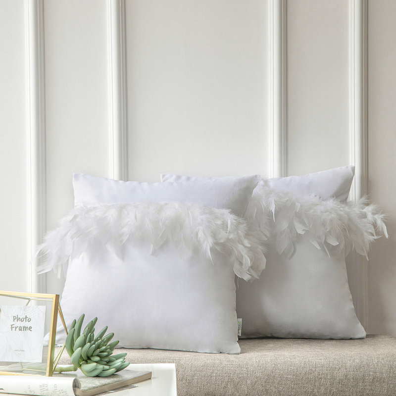 Housse de coussin en plumes, Blanc véritable, H 18 po x l 18 po, Pillow Cover