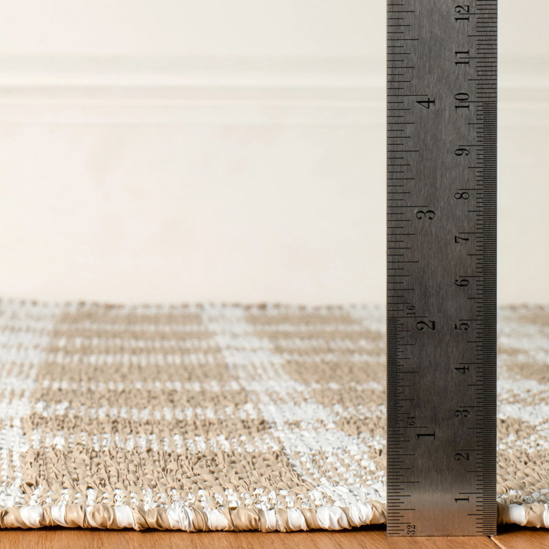 Tattersall Khaki Handwoven Indoor/Outdoor Rug, Rectangle 3' x 5'