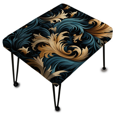 Damask Black And Golden Calligraphy Flourishes - Damask Rectangle Ottoman