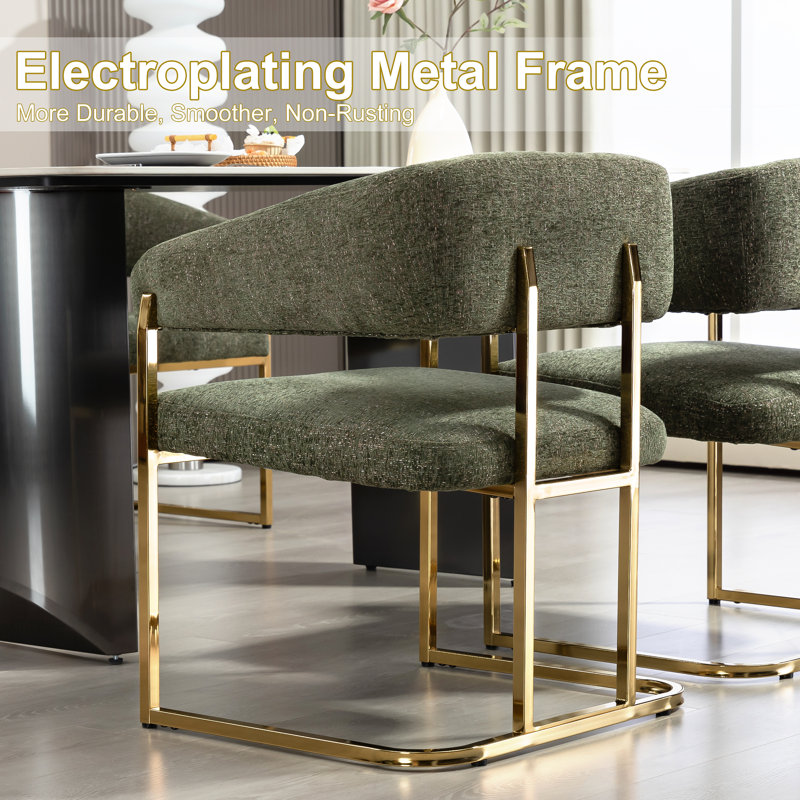 	 Modern 22" Seat Wide Metal Frame Chenille Upholstered Armchair Dining Chair Set of 4 (Green), Green, 4