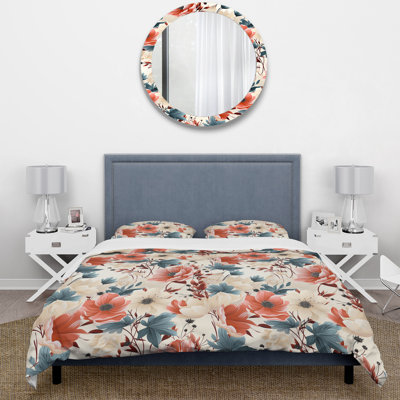 Coral White Coral White Box Stitch Floral Duvet Cover