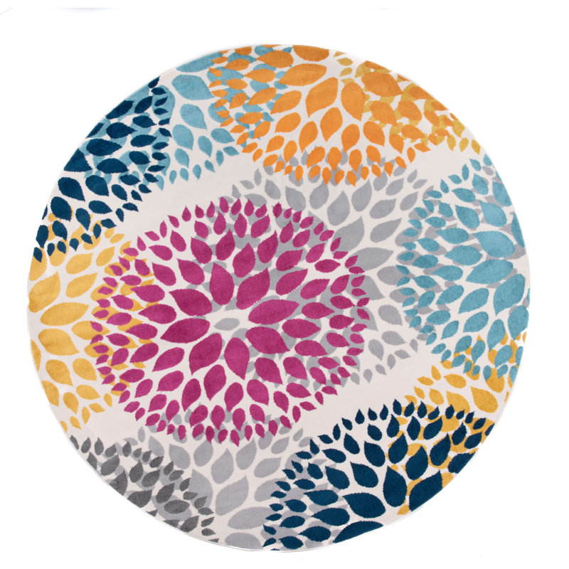 Rearick Floral Pink/Blue/Teal Area Rug, Round 6'6"