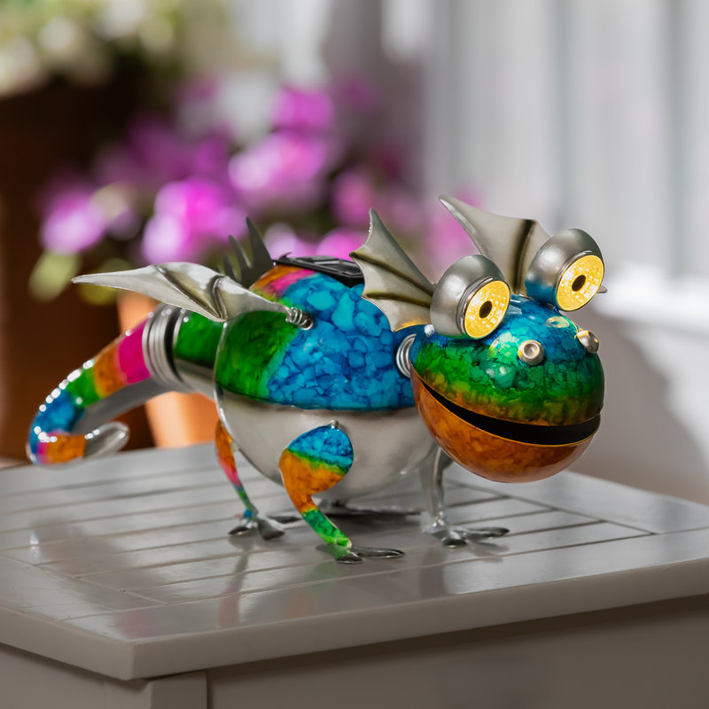 Statue de dragon solaire en métal à dégradé de métal, 9,5 po