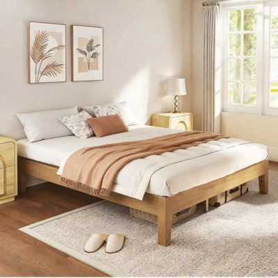 Solid Wood Bed Frame with Slatted Support, No Springs Required, Easy Assembly, Sturdy Center Leg