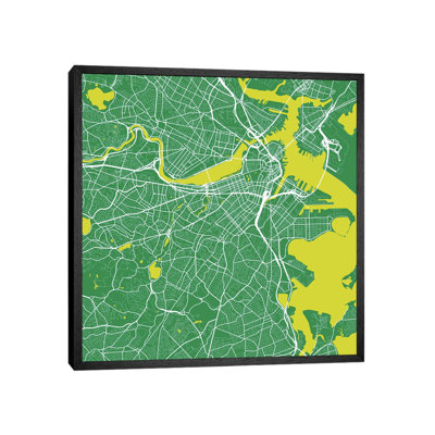 Boston Urban Roadway Map (Green) by Urbanmap - Print on Canvas