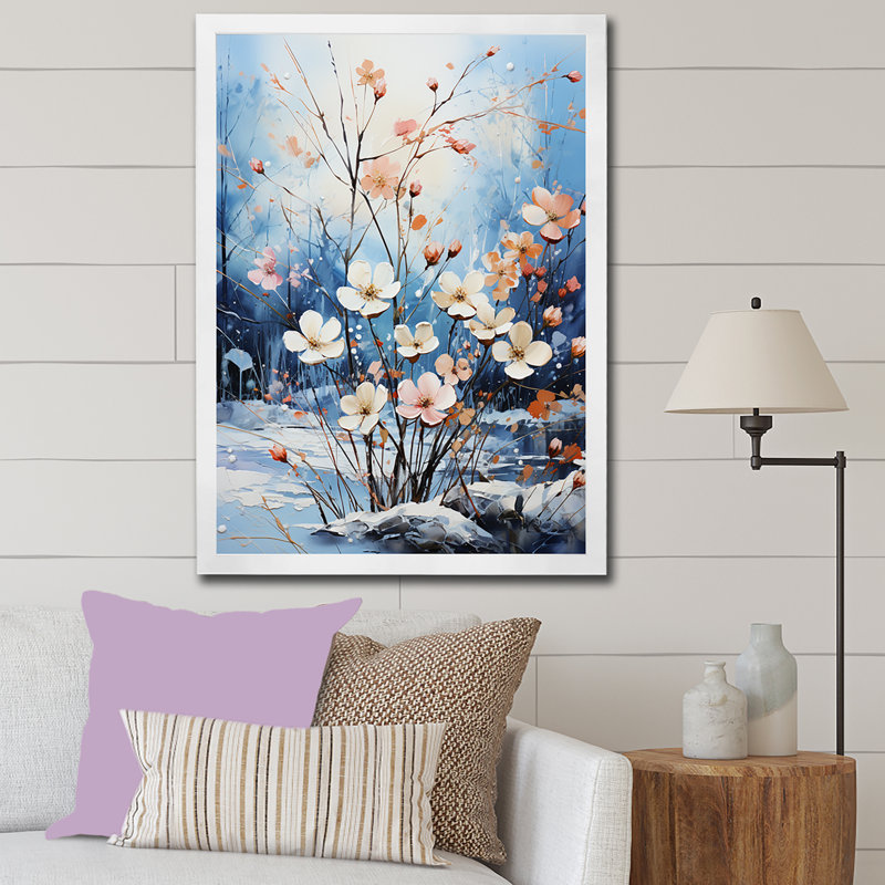 Bouquet de fleurs de neige en harmonie, Cadre simple blanc, H 32 po x l 16 po x P 1 po