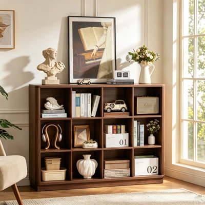 Cube Storage Bookcases, Walnut MDF, Farmhouse Style for Home Office