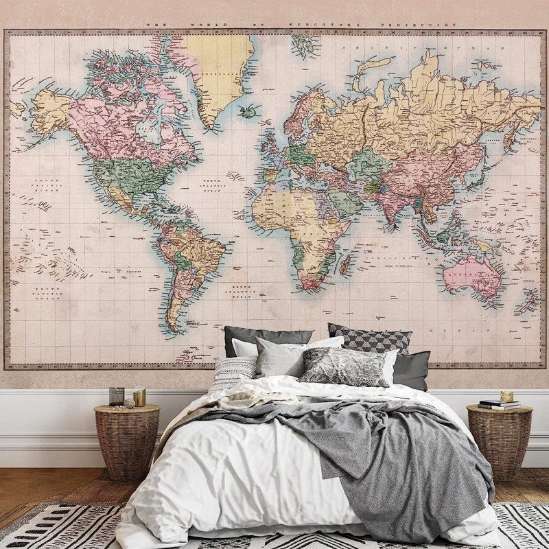 Murale polychrome à peindre sur la carte politique du monde, L 66 po x l 96 po