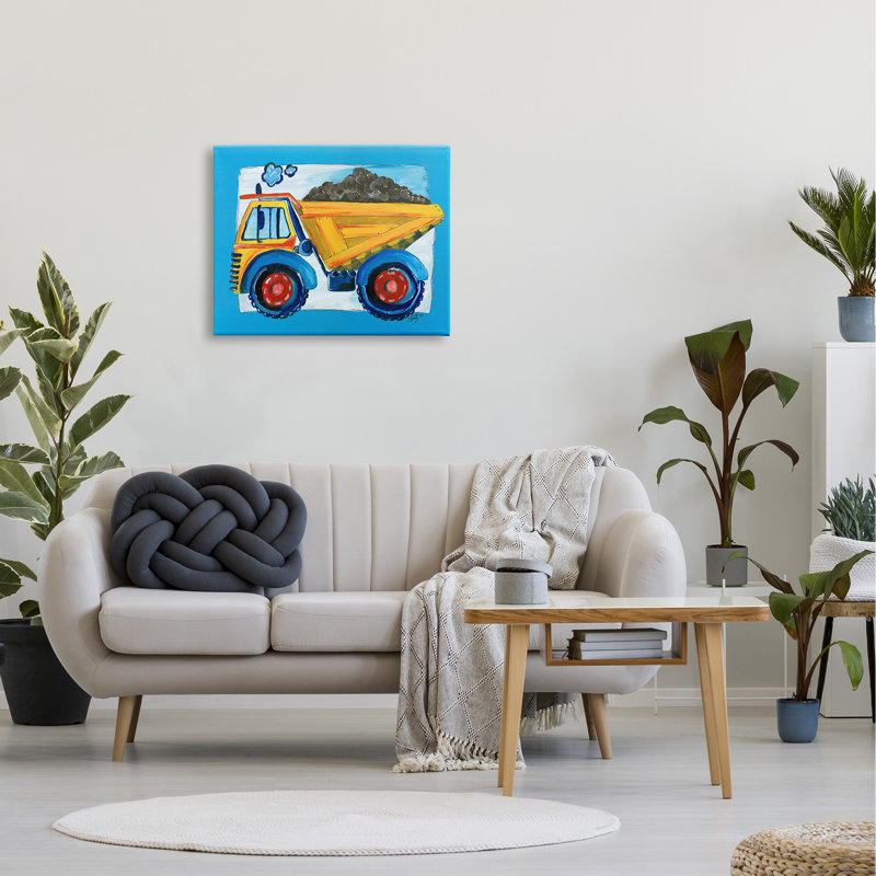 «The Kids Room» par Stupell, camion à benne basculante jaune avec bordure bleue surdimensionnée, H 24 po x l 30 po