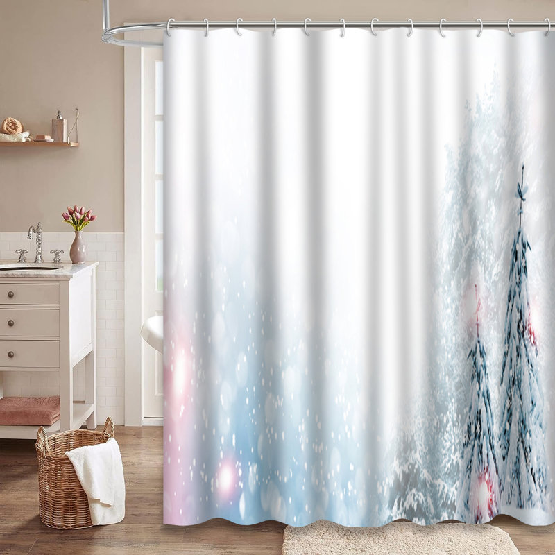 Rideau de douche de Noël avec 12 crochets Winter Forest, L 72 po x l 78 po