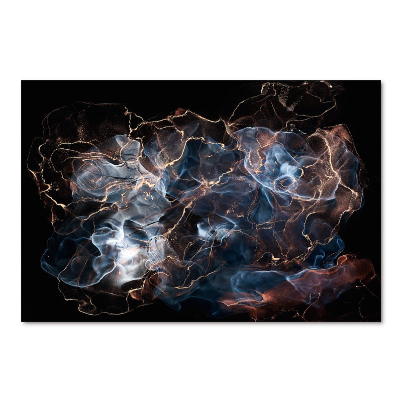 Noir et bleu liquide sur bleu - Peinture sur toile, Toile tendue, H 40 po x l 60 po
