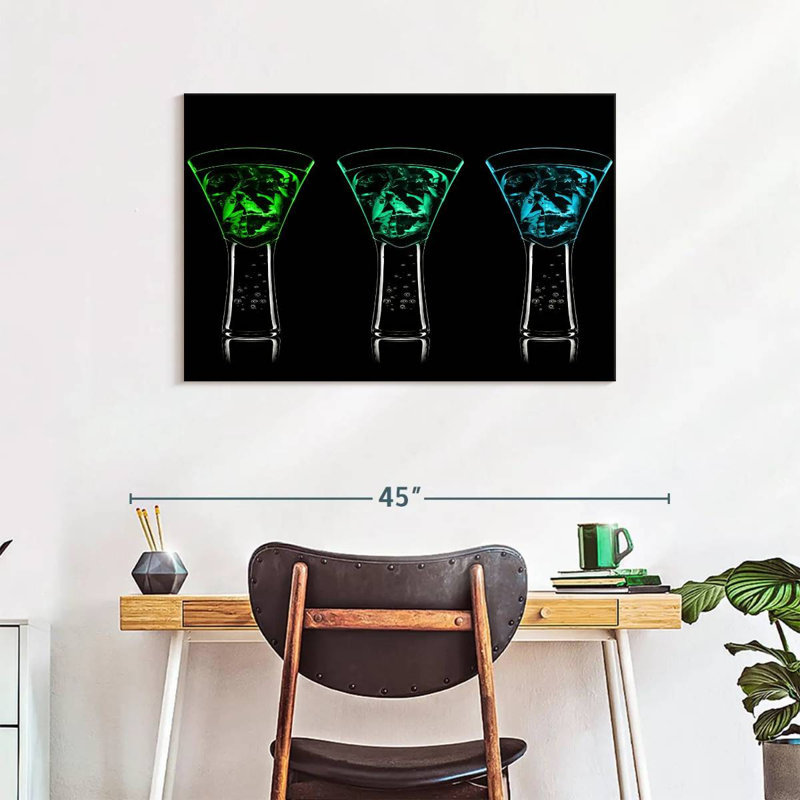 Yarlin Blue Green Cocktails, 24" H x 36" W