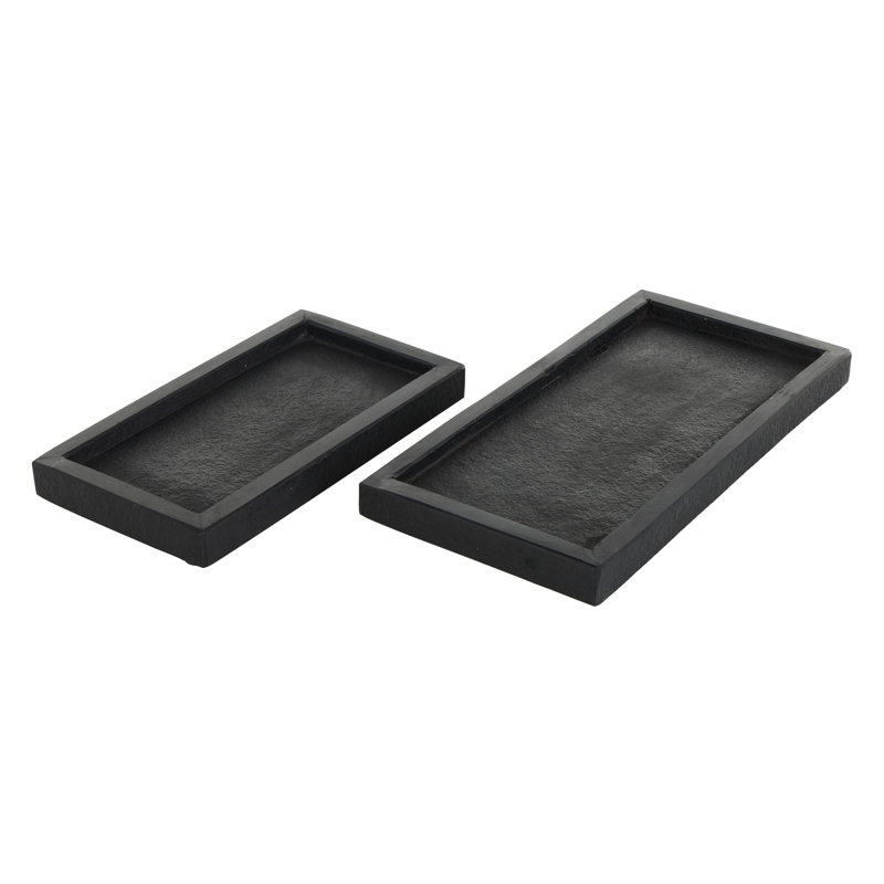 Violanda Marble Minimalistic Slim Textured Decor Black Tray Set, 1.35" H x 14.30" W x 7.15" D