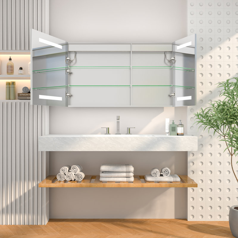 Armoire à pharmacie à DEL encastrée ou à fixation en surface de 40 po x H 24 po avec porte en miroir et tablettes réglables